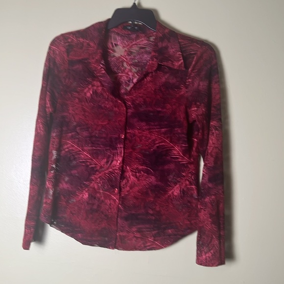 Karen Kane Women's long sleeve, lace,Red Button-Up Top - Picture 2 of 6